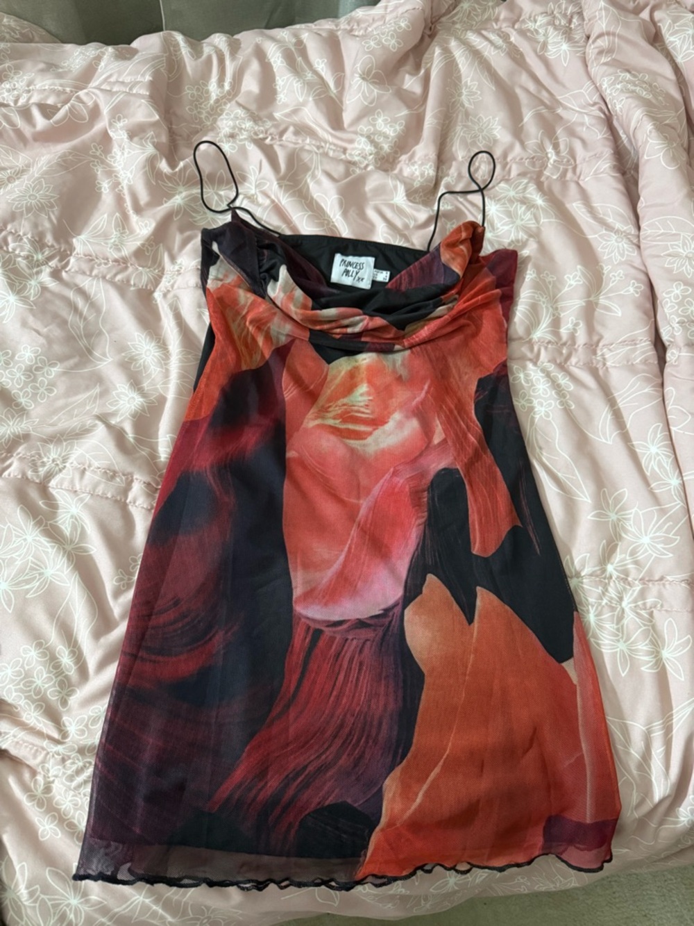 Princess Polly Red, Black & Pink Floral Cowl Slip Dress